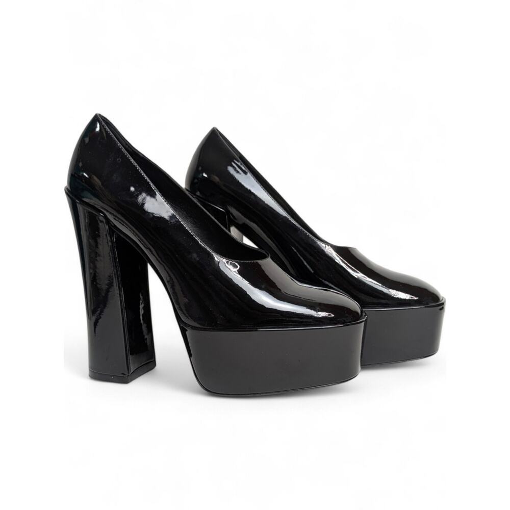 Stuart Weitzman Black Patent 6in Platform Pumps Chunky High Heel Y2K Disco Glam - Picture 4 of 12